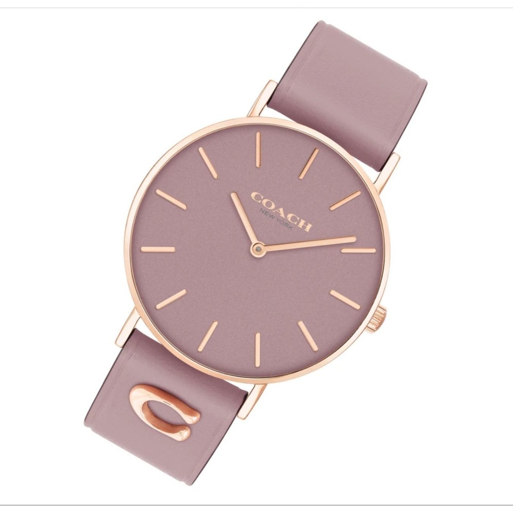COACH PERRY 36MM PURPLE LEATHER ROSE GOLD PLATED STEEL WATCH